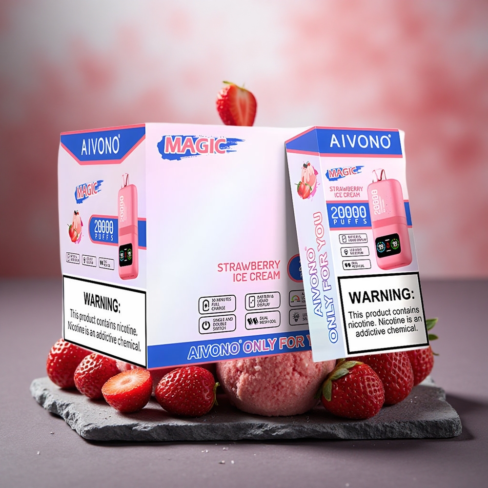 Aivono Aim Magic 20000 Puffs Disposable Vape Strawberry Ice Cream Dual Mesh LCD
