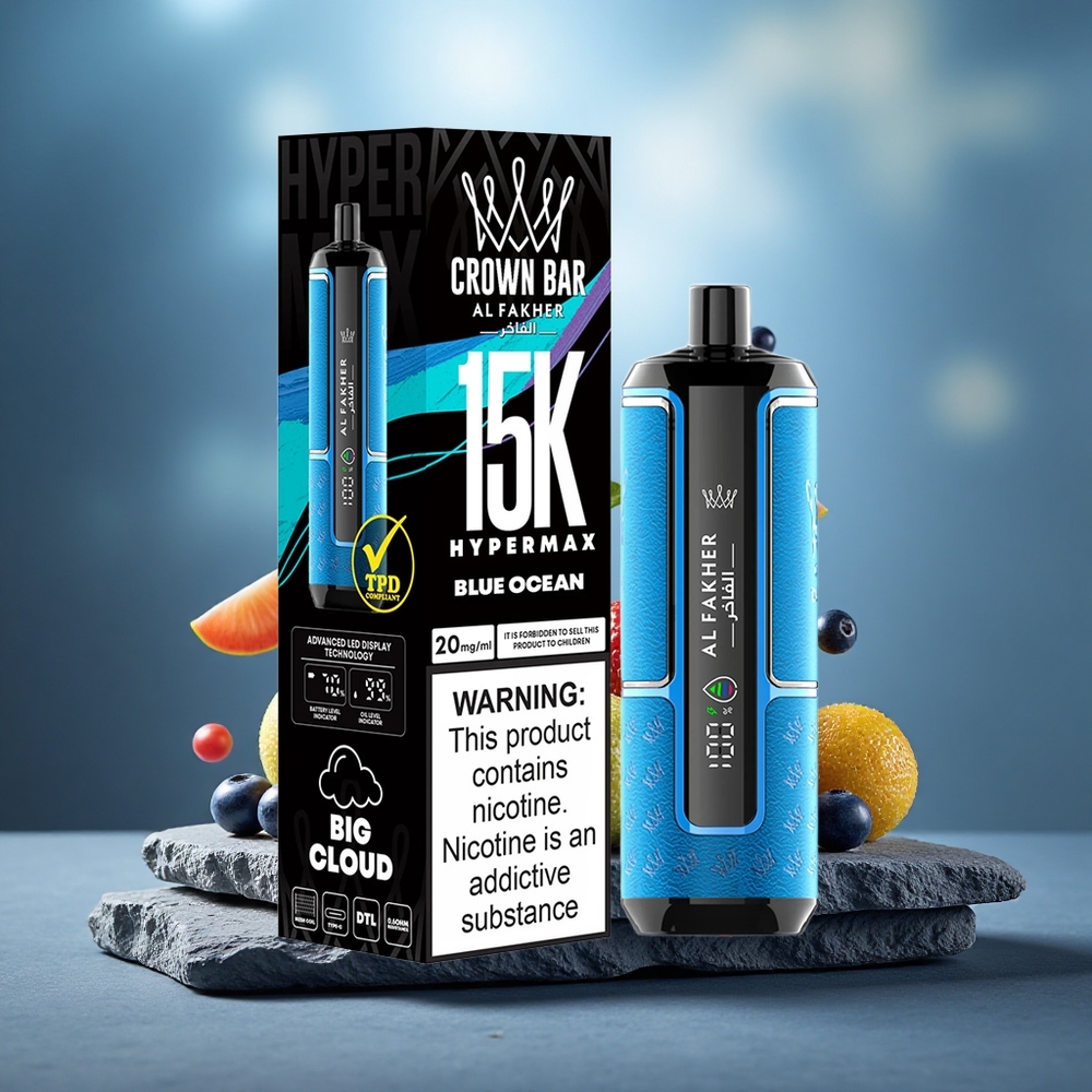 Al Fakher Crown Bar 15K Hypermax 22ml DTL Disposable Vape Kit Blue Ocean