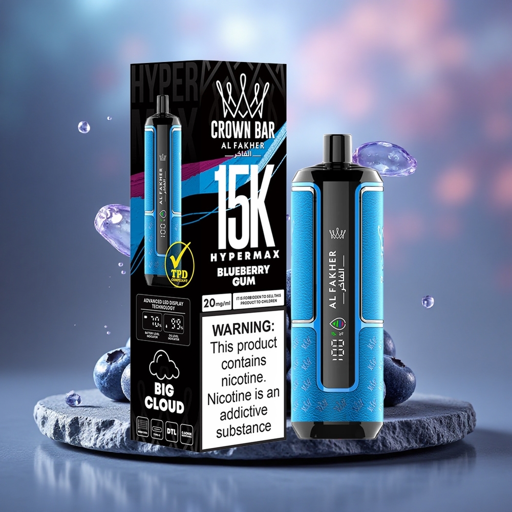 Al Fakher Crown Bar 15K Hypermax 22ml DTL Disposable Vape Kit Blueberry Gum