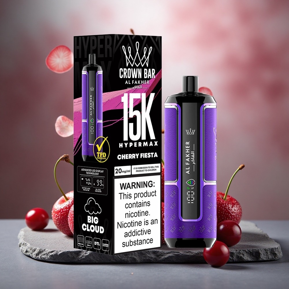 Al Fakher Crown Bar 15K Hypermax 22ml DTL Disposable Vape Kit Cherry Fiesta