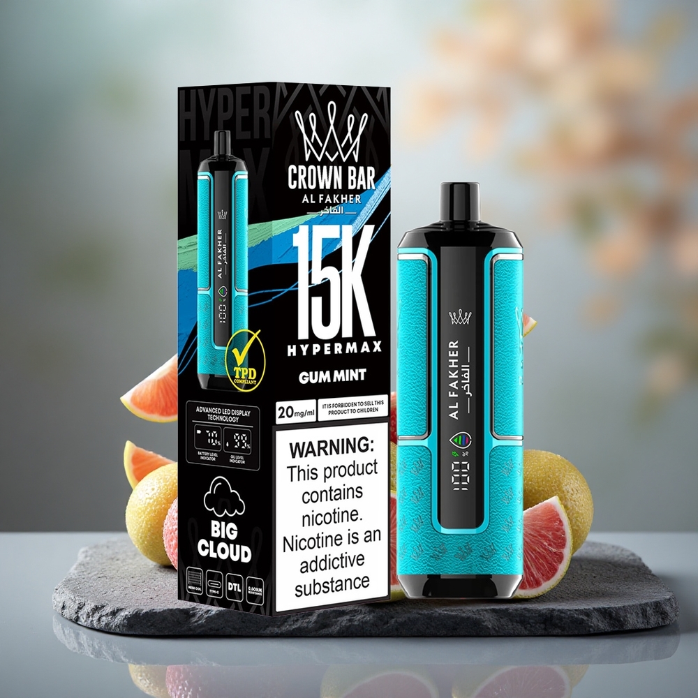 Al Fakher Crown Bar 15K Hypermax 22ml DTL Disposable Vape Kit Gum Mint
