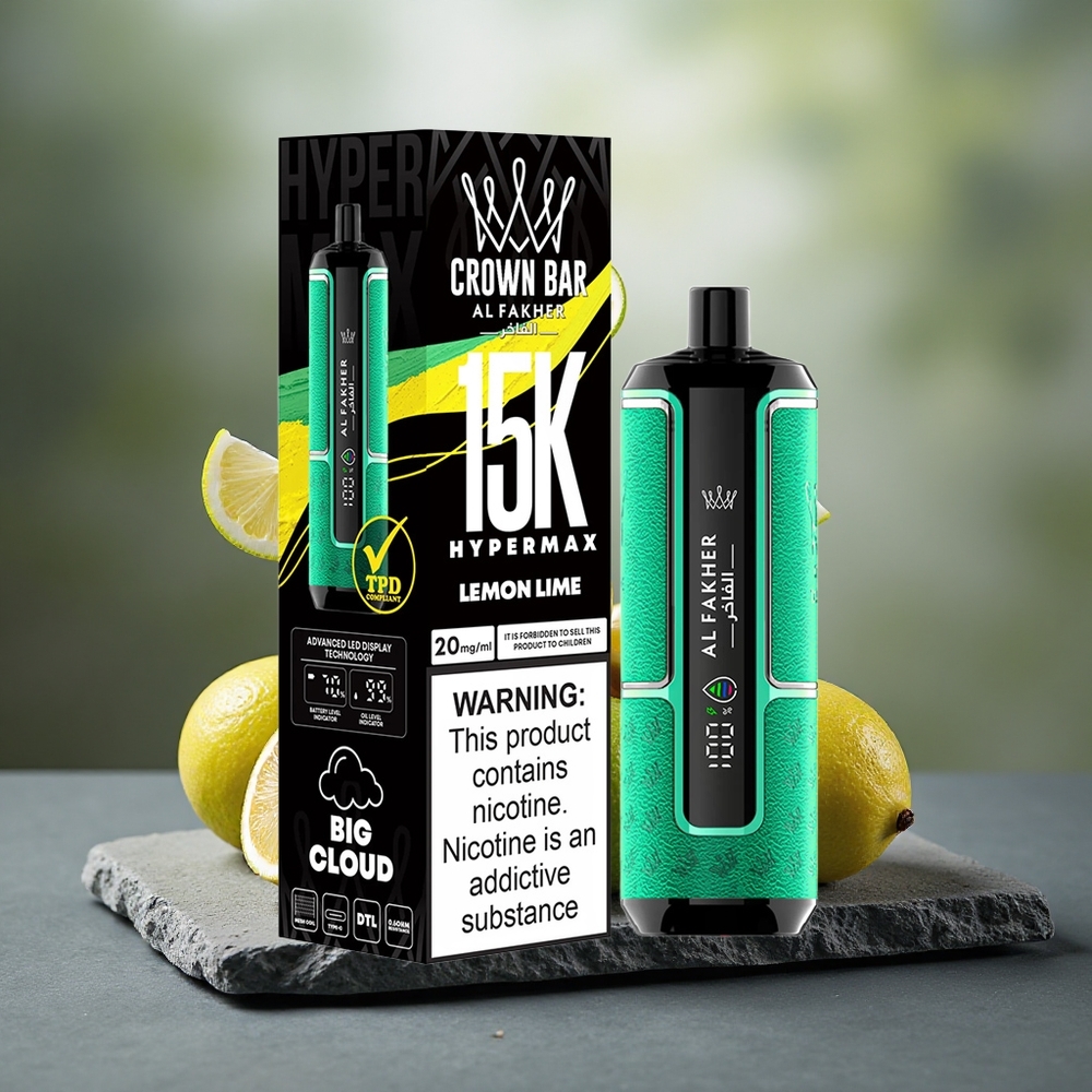Al Fakher Crown Bar 15K Hypermax 22ml DTL Disposable Vape Kit Lemon Lime
