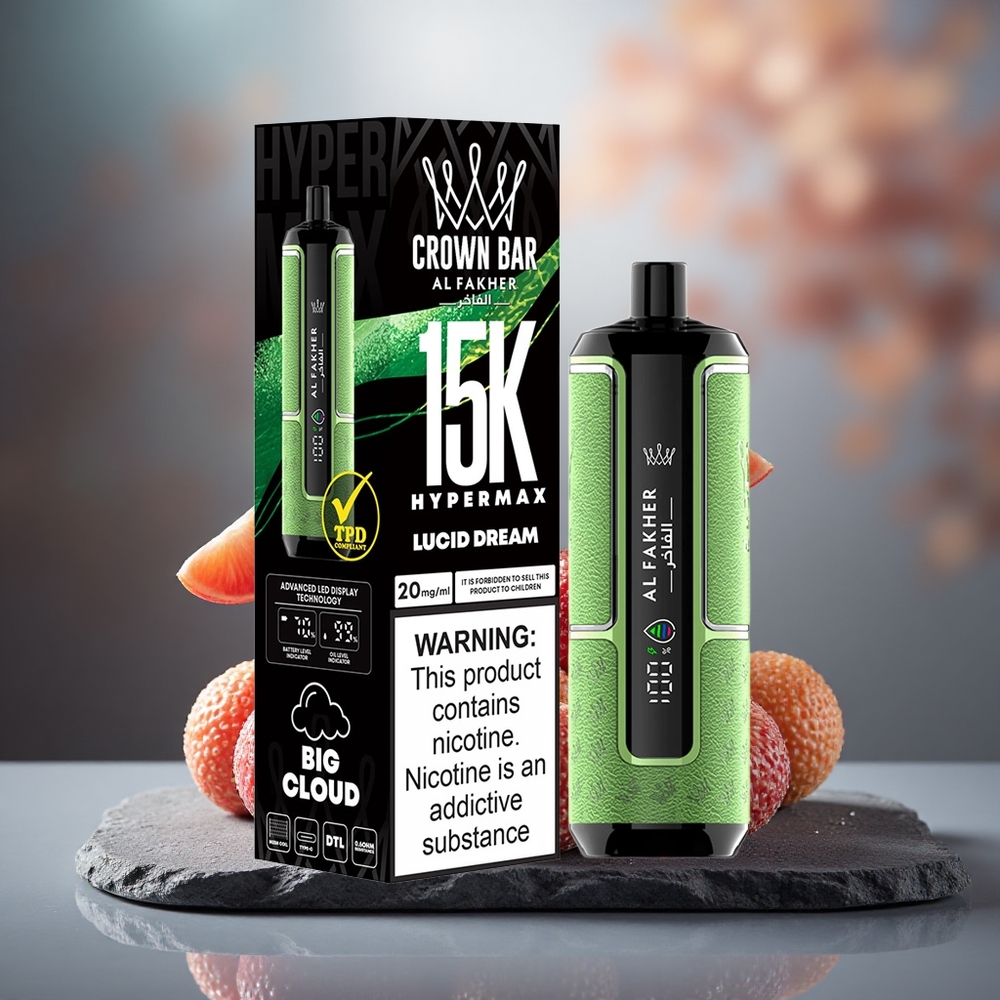 Al Fakher Crown Bar 15K Hypermax 22ml DTL Disposable Vape Kit Lucid Dream