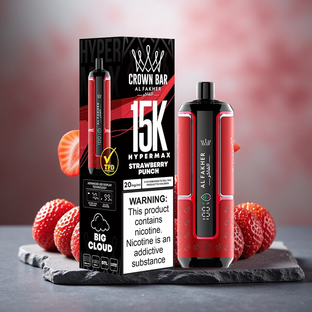 Al Fakher Crown Bar 15K Hypermax 22ml DTL Disposable Vape Kit Strawberry Punch