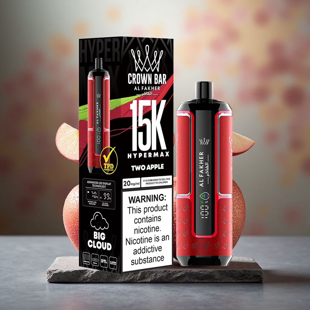 Al Fakher Crown Bar 15K Hypermax 22ml DTL Disposable Vape Kit Two Apple