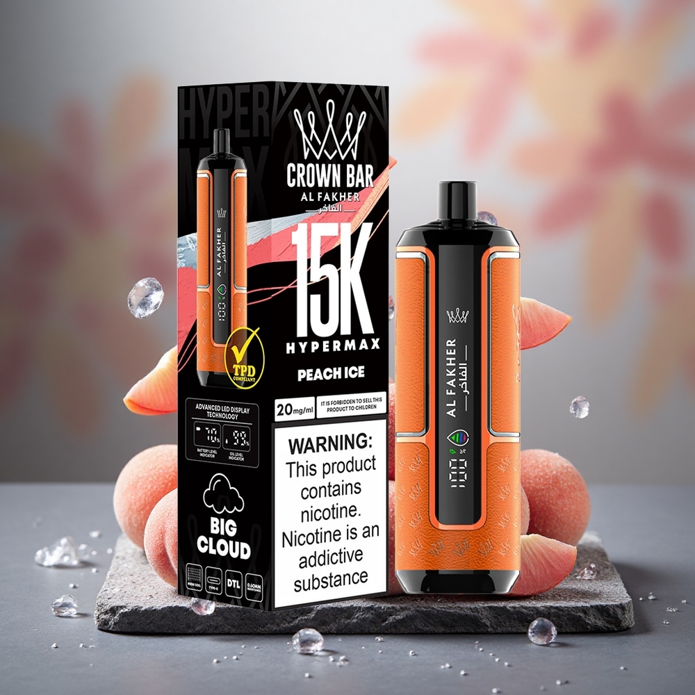 Al Fakher Crown Bar 15K Hypermax 22ml Peach Ice Disposable Vape Kit