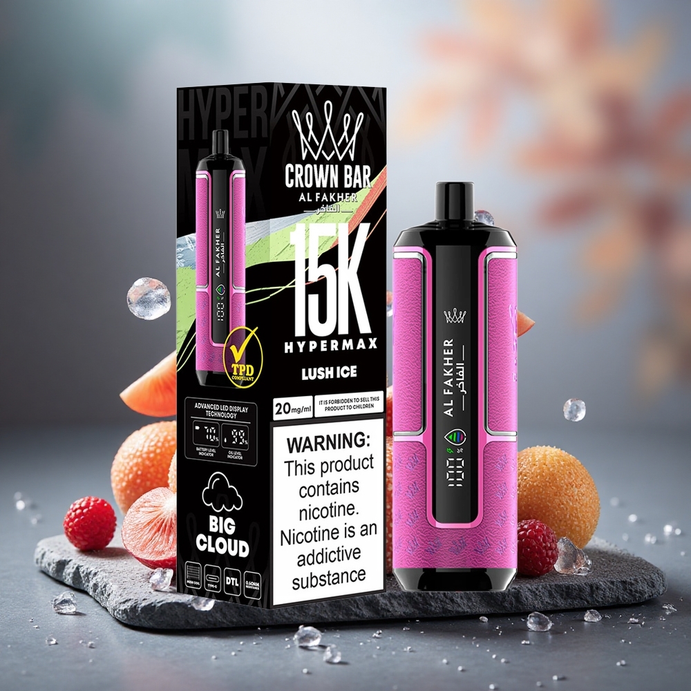 Al Fakher Crown Bar 15K Hypermax DTL 22ml Luch Ice Disposable Vape Kit