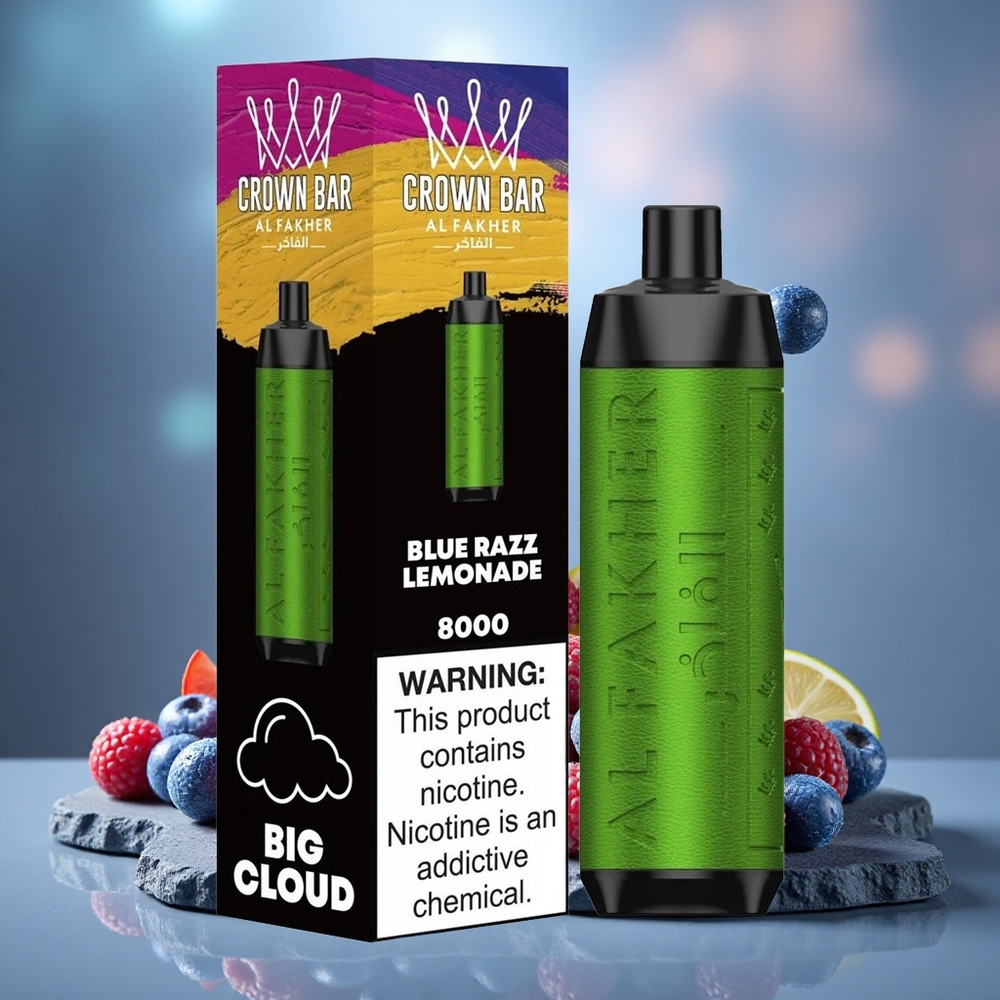 Al Fakher Crown Bar 8000 Crystal Disposable Vape Blue Razz Lemonade 18ml 5mg