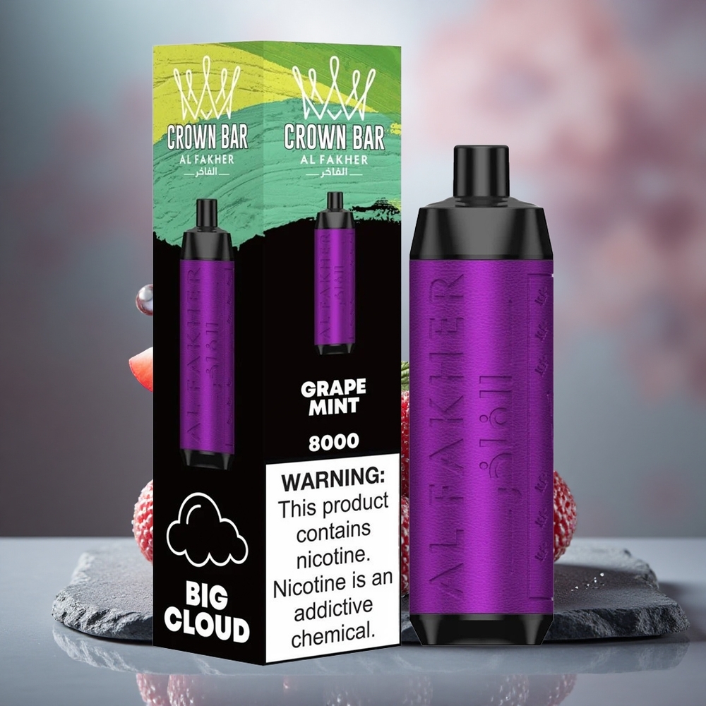 Al Fakher Crown Bar 8000 Crystal Grape Mint 18ml USB-C Disposable Vape