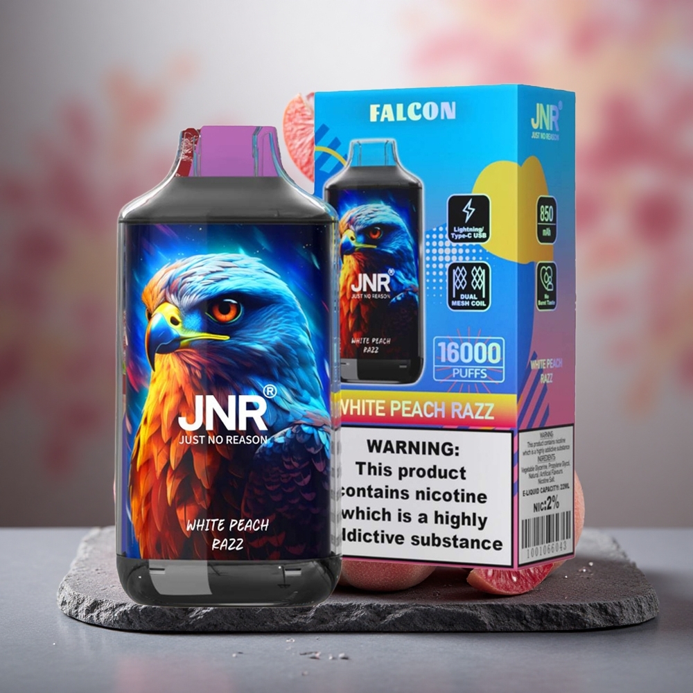 JNR Falcon 16000 Puffs 22ml Disposable Vape White Peach Razz