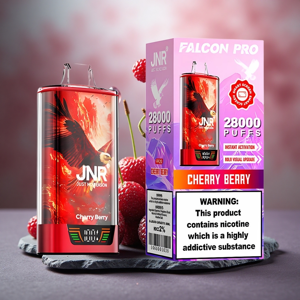 JNR Falcon Pro 28000 Disposable Vape Cherry Berry with Dual Mesh Coil & Smart Display