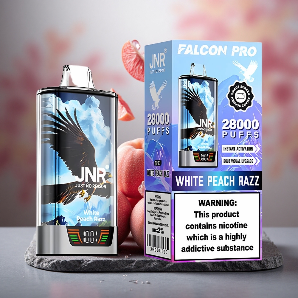 JNR Falcon Pro 28000 Disposable Vape White Peach Razz Dual Mesh Coil