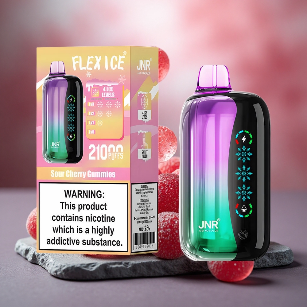 JNR Flex Ice 21000 Puffs Disposable Vape Sour Cherry Gummies with Touch Screen & Ice Adjustable