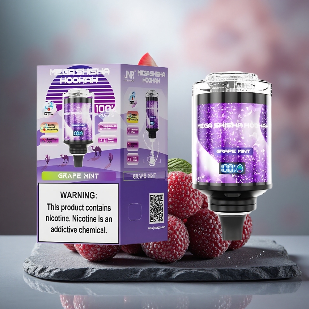 JNR Mega Shisha Hookah 100K Desktop Compatible Grape Mint 100K Puffs 60mL