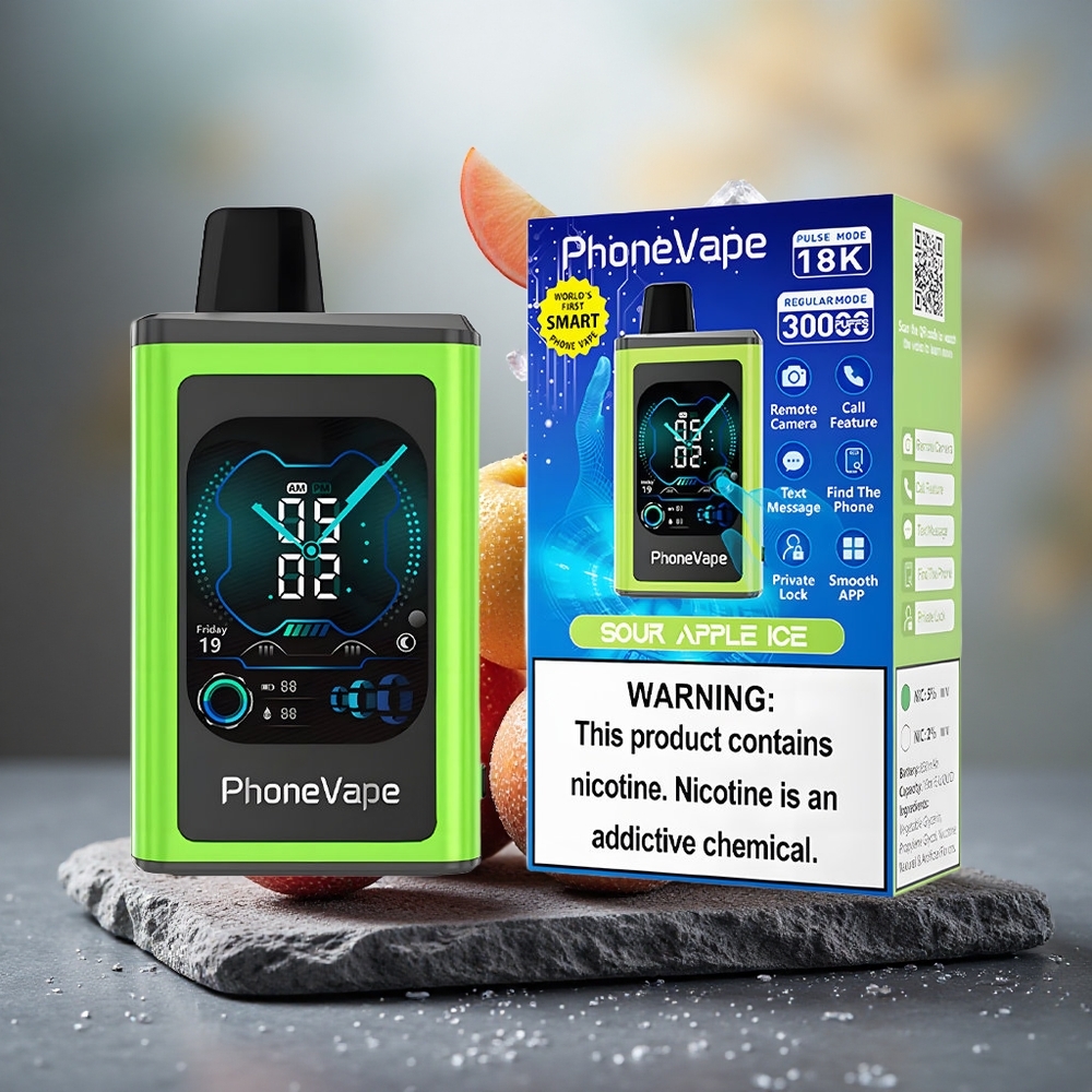 JNR PhoneVape 30000 puffs Disposable Vape Sour Apple Ice with Turbo Mode & Adjustable Airflow