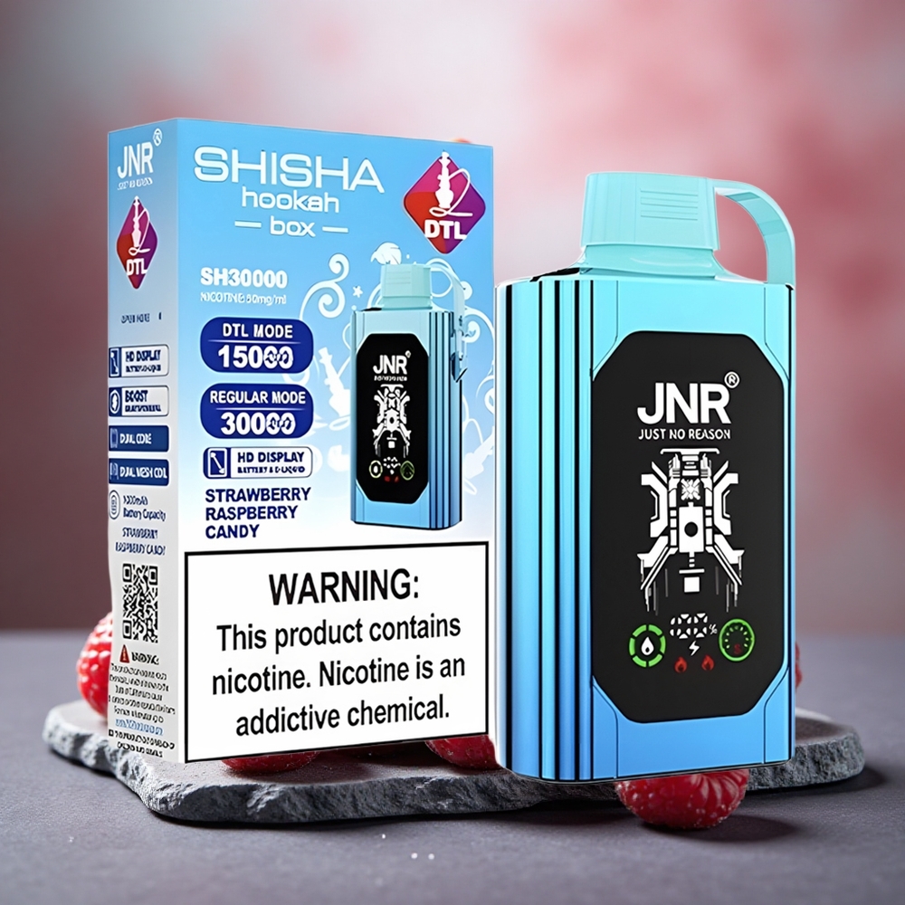 JNR Shisha Hookah Box 20500 Puffs 25ml Dual Mesh Strawberry Raspberry Candy