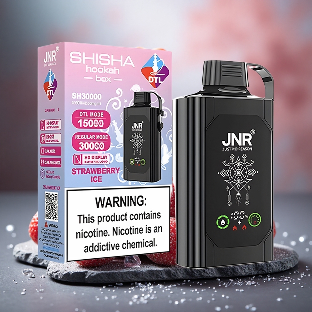 JNR Shisha Hookah Box 20500 Puffs Strawberry Ice 25ml Dual Mesh Disposable Vape