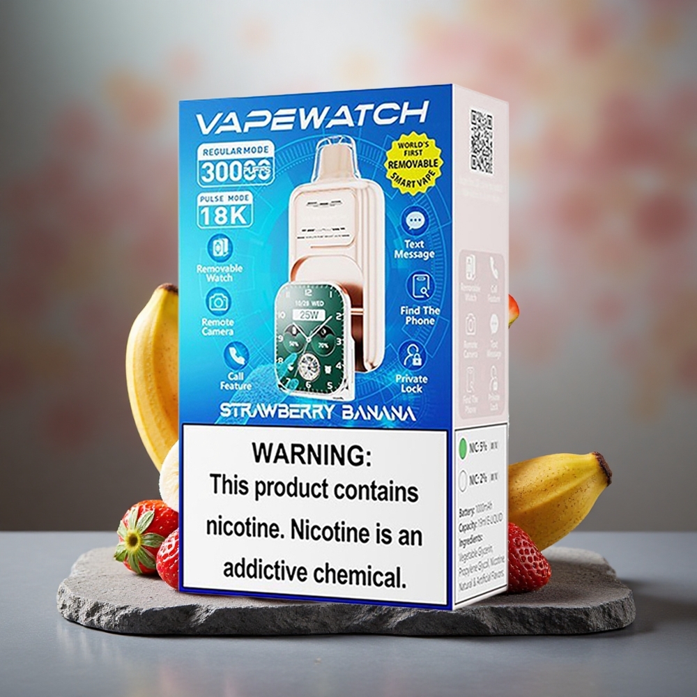 JNR VapeWatch 30000 Puffs 19mL Strawberry Banana Dual Mesh Disposable Vape