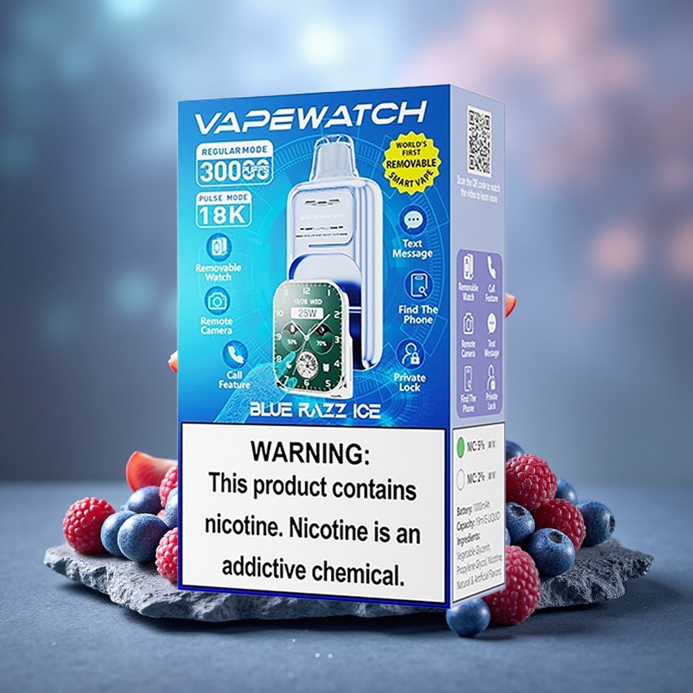 JNR VapeWatch 30000 Puffs Dual Mesh Disposable Vape Blue Razz Ice