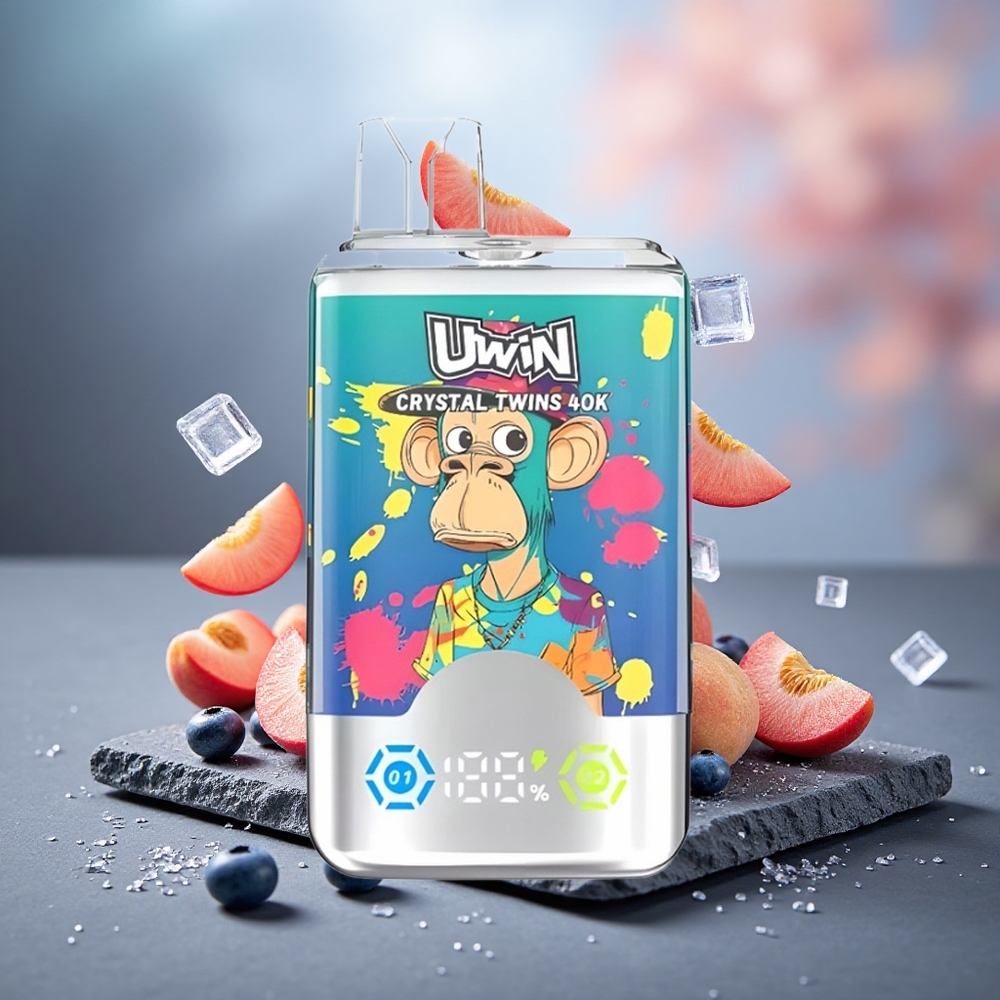 Uwin Crystal Twins 40000 Puffs Dual Flavor Disposable Vape Blueberry On Ice Summer Peach Ice