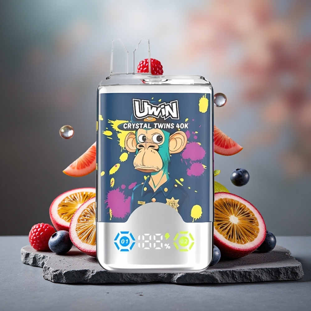 Uwin Crystal Twins 40000 Puffs Dual Flavor Disposable Vape Kiwi Passion Fruit Guava Blueberry Raspberry