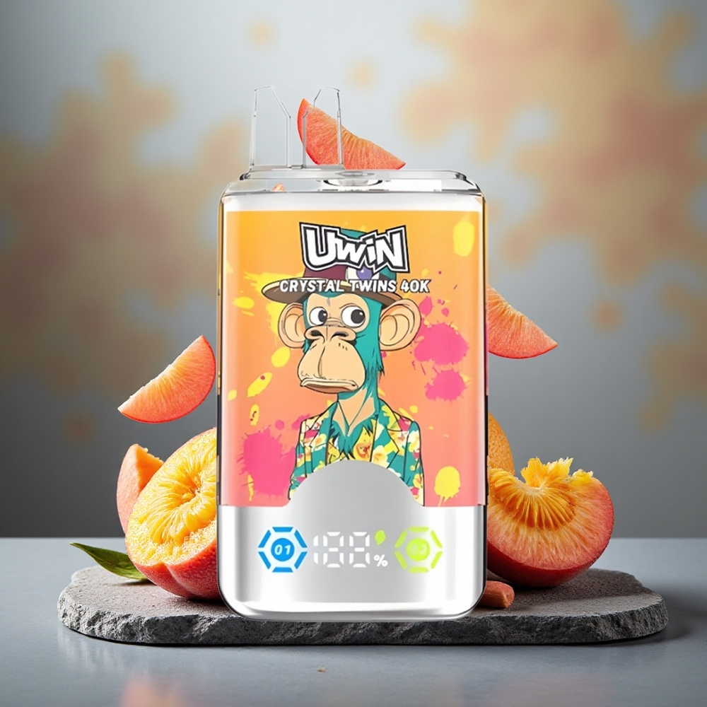 Uwin Crystal Twins 40000 Puffs Dual Flavor Disposable Vape Peach Mango Pineapple Red Bull