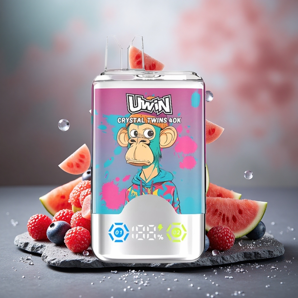 Uwin Crystal Twins 40000 Puffs Dual Flavor Disposable Vape Watermelon Ice Mixed Berries
