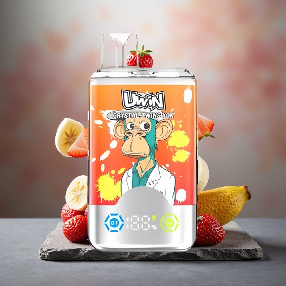 Uwin Crystal Twins 40000 Puffs Dual Flavor Rechargeable Strawberry Banana Love 66