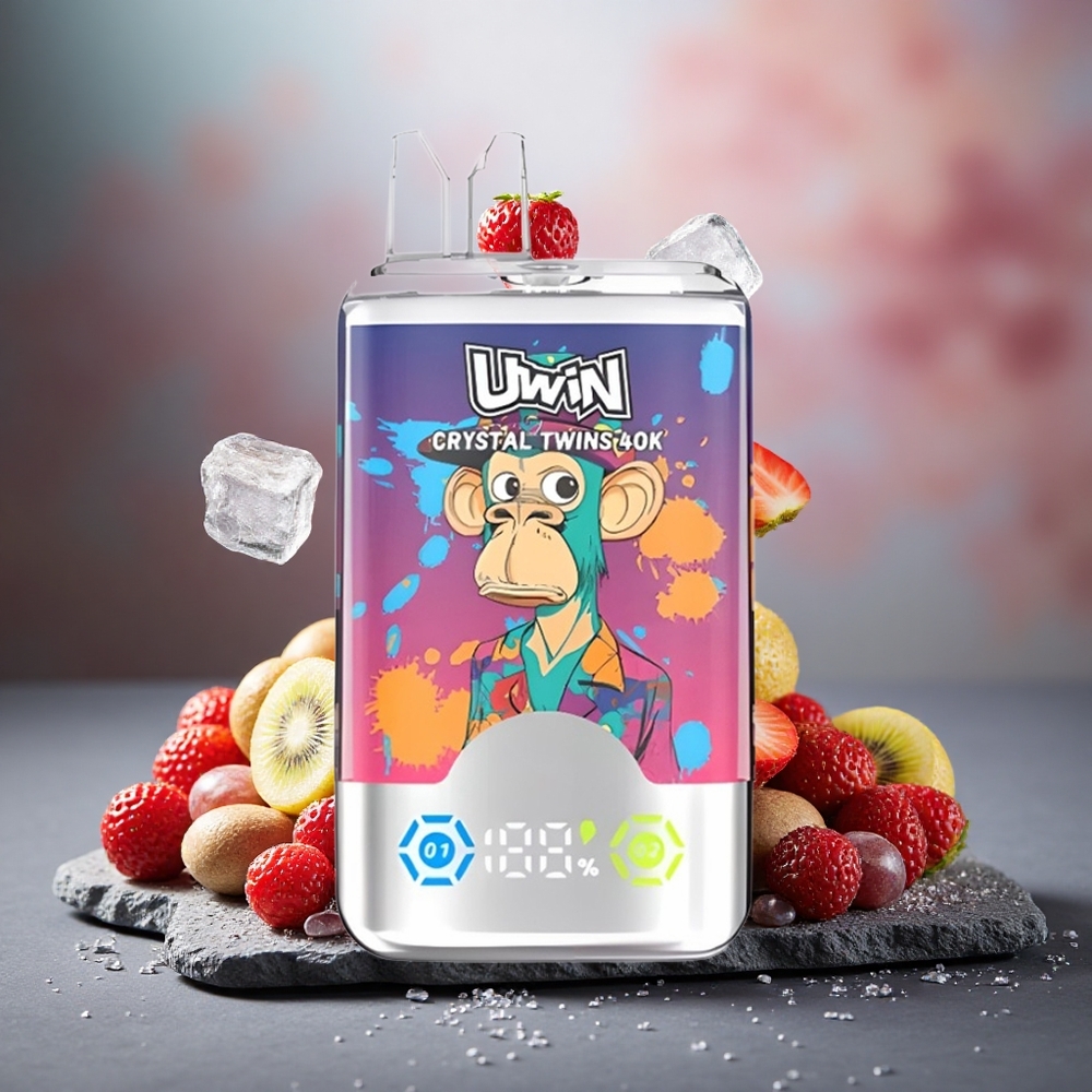 Uwin Crystal Twins 40000 Puffs Dual Flavor Rechargeable Strawberry Kiwi Grape Ice