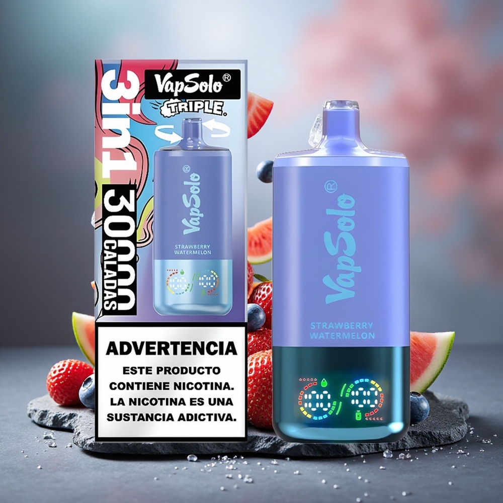Vapsolo Triple 30000 Puffs 40ml E-Liquid Disposable Vape Strawberry Watermelon & Blueberry Ice