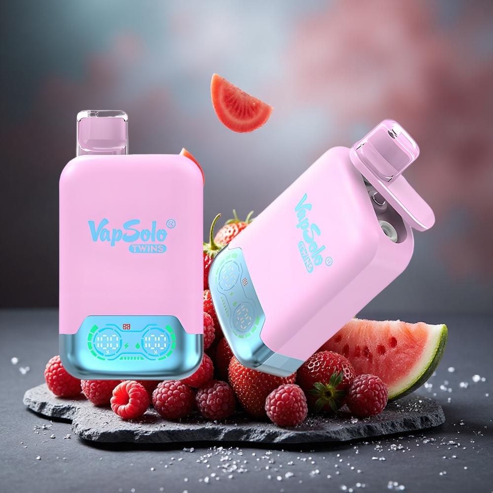 Vapsolo Twins 20000 Puffs Dual Tank Disposable Vape Black Ice Dragon Fruit Strawberry Raspberry