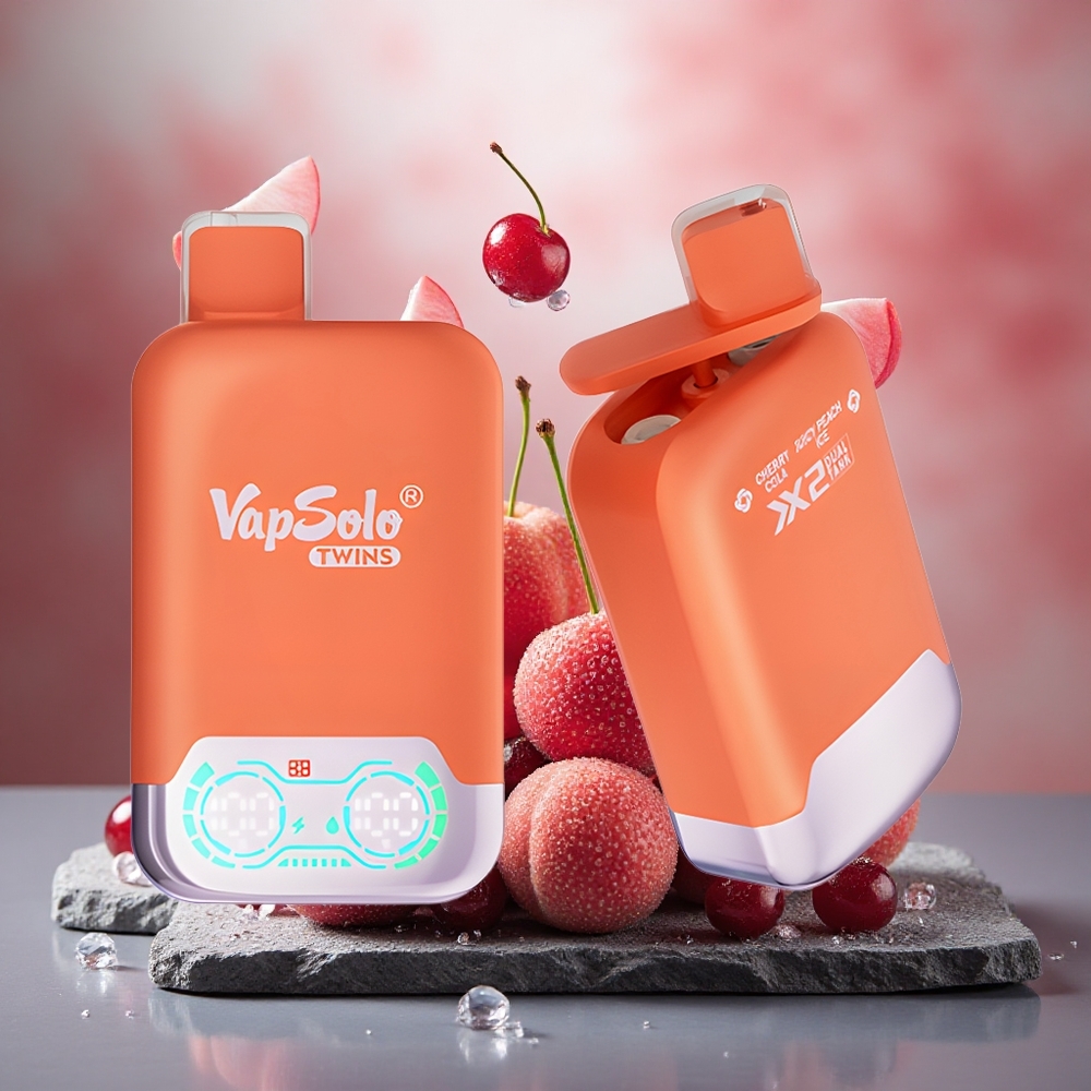 Vapsolo Twins 20000 Puffs Dual Tank Disposable Vape Cherry Cola & Juicy Peach Ice